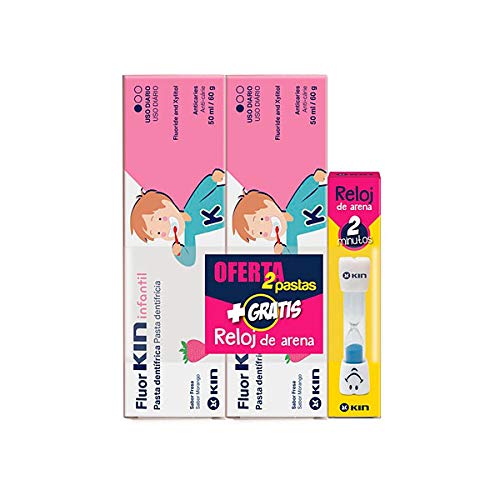 Kin DUPLO FlúorKin Infantil Pasta Dentífrica, 2x50ml+REGALO Reloj de Arena