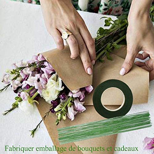 KINDPMA 5Pcs Cinta Floral Verde Tape Floral 27M 100Pcs Alambre Floral 60CM con Un Alicate de Alambre Florista Kit de Arreglos Florales para Romos de Flores