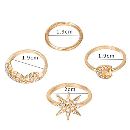 Kingus - Juego de 4 anillos para mujer, diseño de estrellas frescas y lunas, letras inglesas, aleación, accesorios de joyería