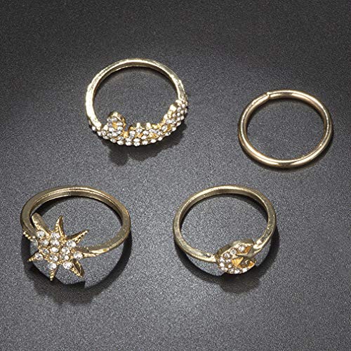 Kingus - Juego de 4 anillos para mujer, diseño de estrellas frescas y lunas, letras inglesas, aleación, accesorios de joyería