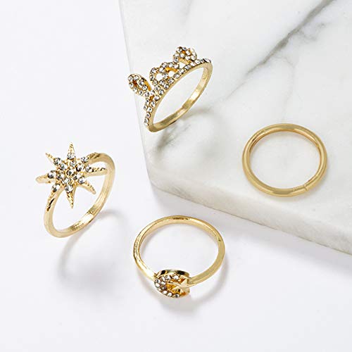 Kingus - Juego de 4 anillos para mujer, diseño de estrellas frescas y lunas, letras inglesas, aleación, accesorios de joyería