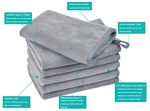 KinHwa paños de Limpieza Facial Maquillaje Remover paños de Secado rápido de Microfibra Paños de Cara (Grisx6, 30cmx30cm)