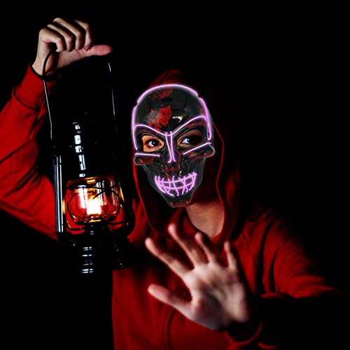 KiraKira Máscara LED Halloween, Halloween LED Máscaras Adultos LED Mask para la Fiesta de Disfraces, Máscara Disfraz Luminosa Craneo Esqueleto (red01)