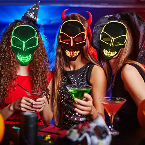 KiraKira Máscara LED Halloween, Halloween LED Máscaras Adultos LED Mask para la Fiesta de Disfraces, Máscara Disfraz Luminosa Craneo Esqueleto (red01)