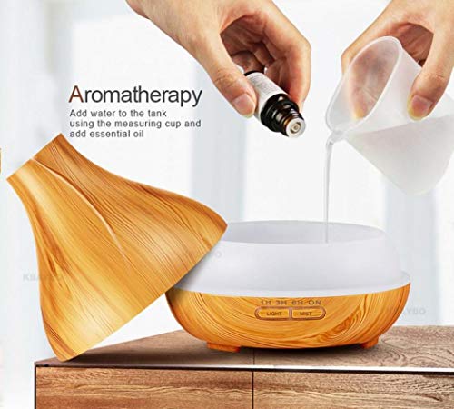 Kiss Me - Difusor de aceite esencial de 400 ml, difusor de aroma ultrasónico, humidificador de aire, grano de madera con apagado automático sin agua european standard Madera poco profunda