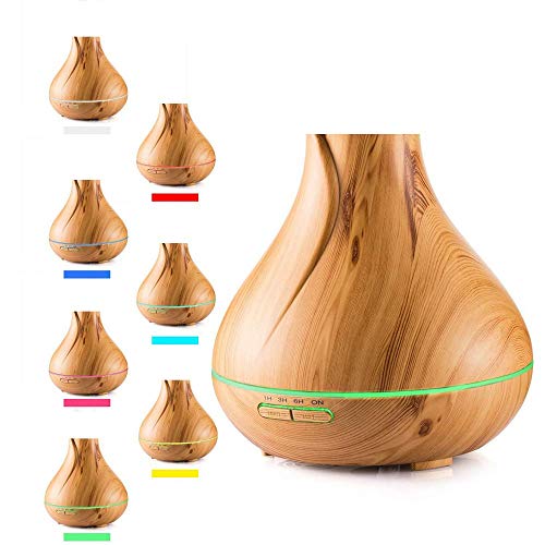 Kiss Me - Difusor de aceite esencial de 400 ml, difusor de aroma ultrasónico, humidificador de aire, grano de madera con apagado automático sin agua european standard Madera poco profunda