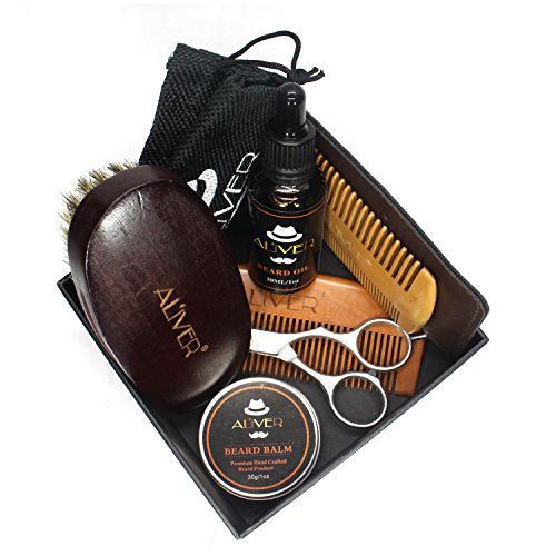 Kit Barba Cuidado para Hombre Crecimiento, Aseo y Recorte de, Aceite Barba Acondicionador, Cera Bálsamo Barba y Bigote,Cepillo para Barba, Peine Barba, Tijeras Barba, El Mejor Regalo Perfecto