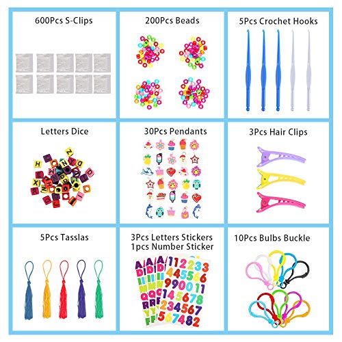 Kit de bandas de telar, kit Rainbow Elasticas Loom Twister de bandas Rainbow con 10,000 pulseras de goma elástica colores, clips en S, cuentas, dijes para niñas niños gomitas para hacer pulseras