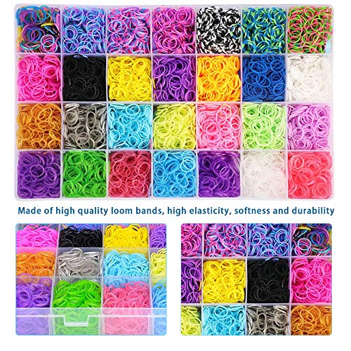 Kit de bandas de telar, kit Rainbow Elasticas Loom Twister de bandas Rainbow con 10,000 pulseras de goma elástica colores, clips en S, cuentas, dijes para niñas niños gomitas para hacer pulseras