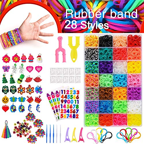 Kit de bandas de telar, kit Rainbow Elasticas Loom Twister de bandas Rainbow con 10,000 pulseras de goma elástica colores, clips en S, cuentas, dijes para niñas niños gomitas para hacer pulseras