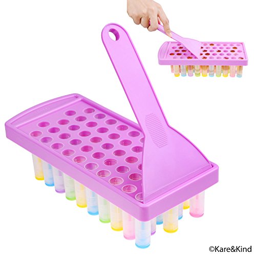 Kit de Elaboración de Bálsamo Labial – Bandeja de Bálsamo labial de fácil llenado y espátula - 50 Tubos para Bálsamos labiales vacíos con tapones (10x5 colores) - 5,5 ml - 50 etiquetas escribibles