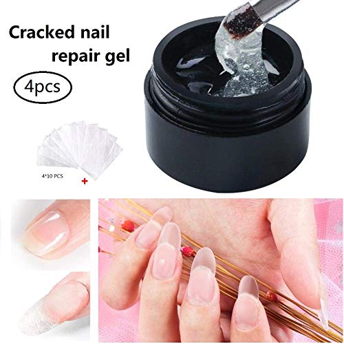 Kit de reparación de uñas para uñas naturales rotas, repare las uñas rotas divididas y extienda el increíble gel de escultura, reparación de pegamento Fortalezca las uñas rotas Cuidado (4PCS)