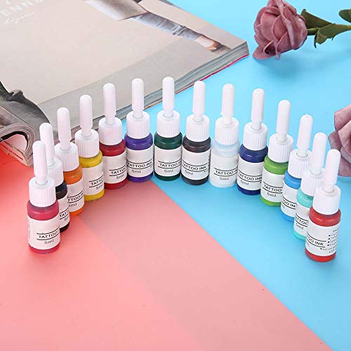 Kit de tintas para tatuajes, Set de tintas para tatuajes profesionales, 14 colores 5 ml/botella para la máquina de tatuajes Tattoo Pen, pigmento de larga duración para pintar el cuerpo