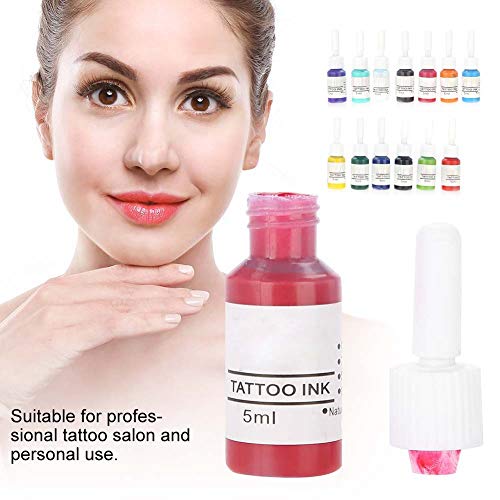 Kit de tintas para tatuajes, Set de tintas para tatuajes profesionales, 14 colores 5 ml/botella para la máquina de tatuajes Tattoo Pen, pigmento de larga duración para pintar el cuerpo