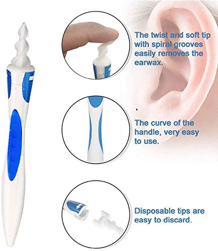 Kit portátil de limpieza de oídos - Limpiador de Cera de Oídos con Punta Suave en Espiral y 16 Puntas Remplazables de Silicona para la Higiene de Toda la Familia