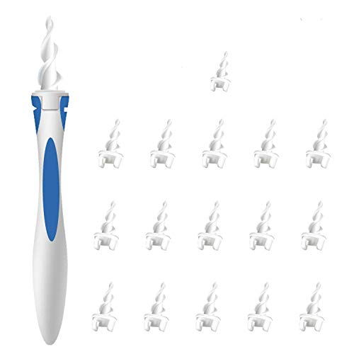 Kit portátil de limpieza de oídos - Limpiador de Cera de Oídos con Punta Suave en Espiral y 16 Puntas Remplazables de Silicona para la Higiene de Toda la Familia
