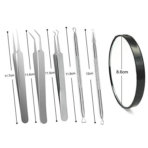 Kit removedor de puntos negros con 10 espejos, pinzas profesionales para acné y acné para quitar puntos blancos, espinillas