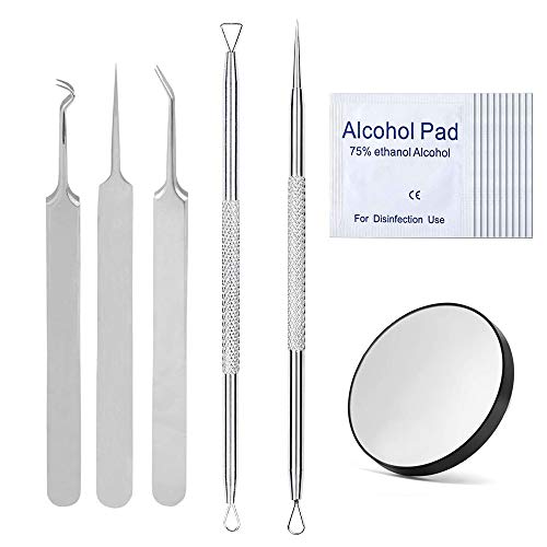 Kit removedor de puntos negros con 10 espejos, pinzas profesionales para acné y acné para quitar puntos blancos, espinillas