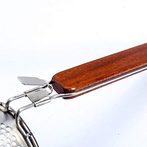 Kitchen - Cesta para pasta de acero inoxidable microperforada con malla para colar alimentos y fideos, escurridor de malla fina, colador de malla fina con mango de madera (colador, 9 onzas)
