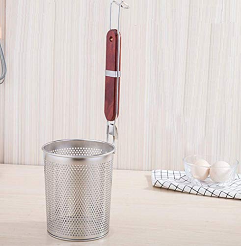 Kitchen - Cesta para pasta de acero inoxidable microperforada con malla para colar alimentos y fideos, escurridor de malla fina, colador de malla fina con mango de madera (colador, 9 onzas)