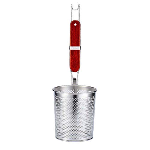 Kitchen - Cesta para pasta de acero inoxidable microperforada con malla para colar alimentos y fideos, escurridor de malla fina, colador de malla fina con mango de madera (colador, 9 onzas)