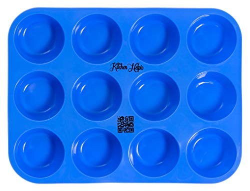 Kitchen Helpis® Molde de 12 Muffins, Bandejas para Hornear de Silicona, Magdalenas y Cupcake, Antiadherente, apto para lavavajillas, sin BPA | con el libro electrónico de recetas