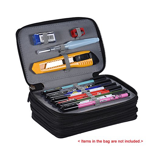 KKmoon Caja De Lápiz Multifuncional de Gran Capacidad,Pen Bag,Pencil Case,con Cremallera de 4 Capas,Color Negro