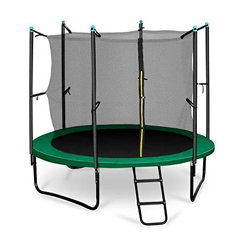 Klarfit Rocketstart 250 Cama elástica trampolin con Red de Seguridad (Superficie Base 250 cm diametro, sujecion 3 Patas Doble, Varillas de sujecion Acolchadas, Lona Resistente a los Rayos UV, Protect