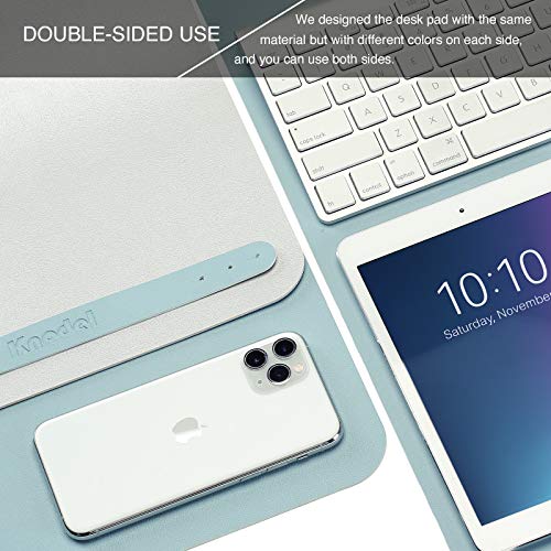 Knodel Alfombrilla de escritorio, Estera del escritorio de oficina, Vade para escritorio hecho de cuero PU, alfombrilla del escritorio del ordenador portátil, Doble cara (Azul claro / Plata)
