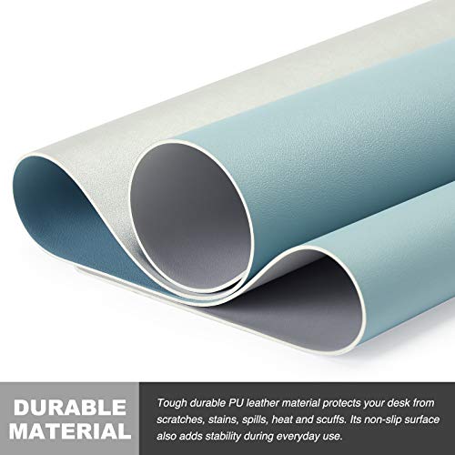 Knodel Alfombrilla de escritorio, Estera del escritorio de oficina, Vade para escritorio hecho de cuero PU, alfombrilla del escritorio del ordenador portátil, Doble cara (Azul claro / Plata)