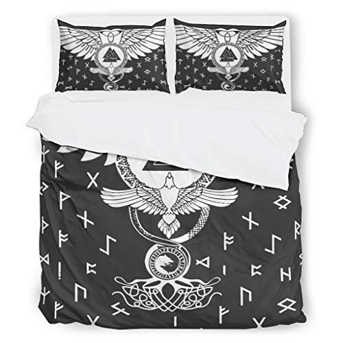 Knowikonwn Premium VIKINGS TATTOO Muninn Crow Ravens - Juego de cama de 3 piezas de almohada/funda de edredón y funda de edredón ultra suave, color blanco 2 228 x 228 cm