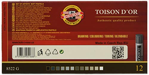 Koh-I-Noor - Tizas pastel blandas, 12 unidades, en tonos grises