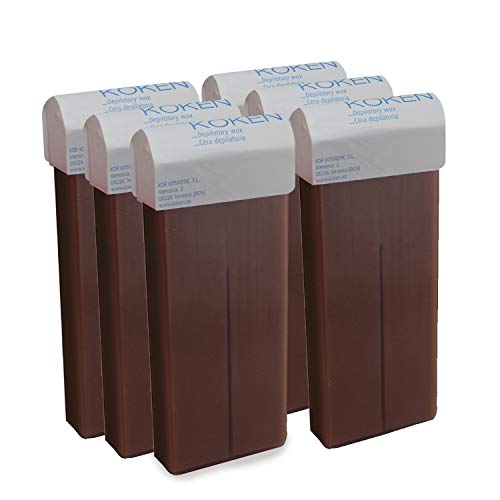 KOKEN - Cera Depilatoria Roll-on 100ml Universal - Pack 6 Cartuchos Chocolate (Resinas 100% Españolas)