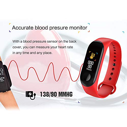 Konesky Fitness Tracker Monitor de Ritmo cardíaco Pulsera de presión Arterial Actividad Reloj Podómetro Contador de calorías Pulsera para Android iOS Smartphone (Rojo)