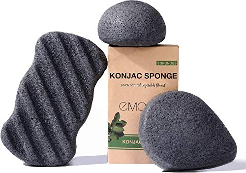 Konjac - Esponja de esponja para el rostro, efecto kónjac (efecto carbón activado), color gris