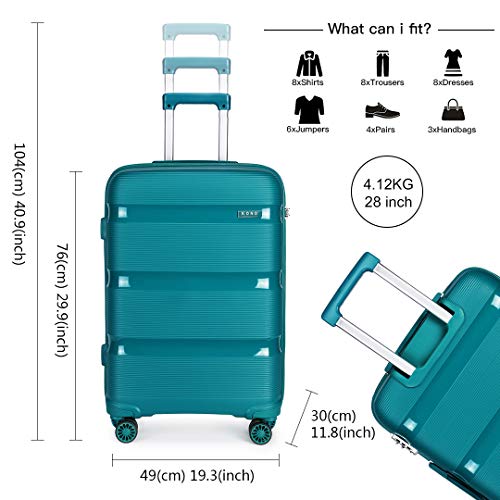 Kono Maleta Grande,Maleta de Viaje 76 cm,100L, Rígida 4 Ruedas Trolley Equipaje de Mano, Resistente y Ligera,Cerradura TSA,Cremallera YKK (Turquesa)