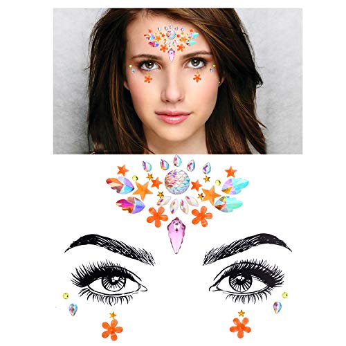 Konsait 9 Sets Face Gem Stickers, Sirena Pegatinas Cara Joyas cara Cristales Tatuajes Temporales con cara brillo para Bindi Cuerpo Maquillaje Festival Fiesta