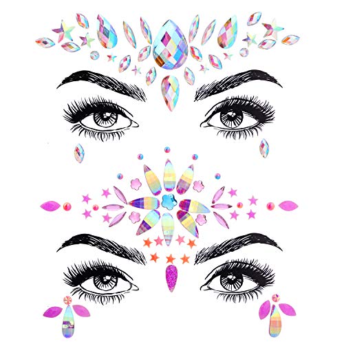 Konsait 9 Sets Face Gem Stickers, Sirena Pegatinas Cara Joyas cara Cristales Tatuajes Temporales con cara brillo para Bindi Cuerpo Maquillaje Festival Fiesta