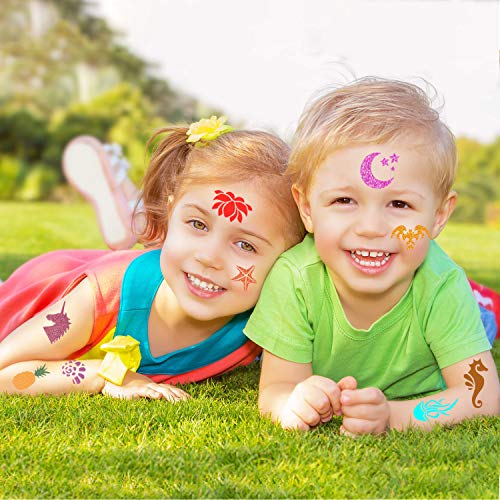 Konsait Reutilizables Plantillas de tatuajes Para Pintura Facial Niños, Niños Tatuajes temporales Plantillas de Maquillaje, Tatuaje de Brillo Plantillas para cumpleaños, Halloween, Fiestas, Navidad