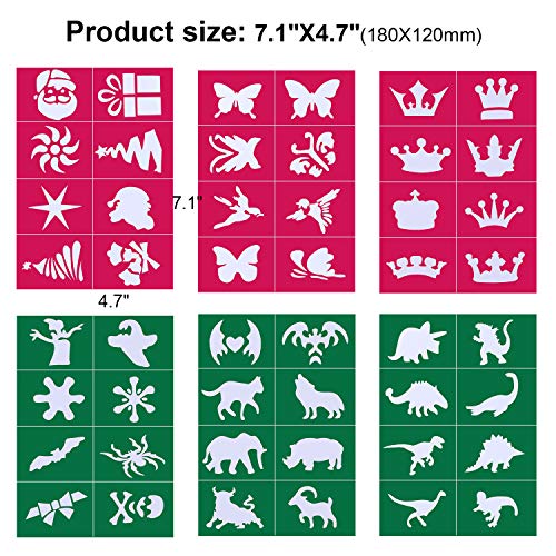 Konsait Reutilizables Plantillas de tatuajes Para Pintura Facial Niños, Niños Tatuajes temporales Plantillas de Maquillaje, Tatuaje de Brillo Plantillas para cumpleaños, Halloween, Fiestas, Navidad