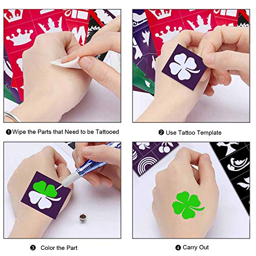 Konsait Reutilizables Plantillas de tatuajes Para Pintura Facial Niños, Niños Tatuajes temporales Plantillas de Maquillaje, Tatuaje de Brillo Plantillas para cumpleaños, Halloween, Fiestas, Navidad