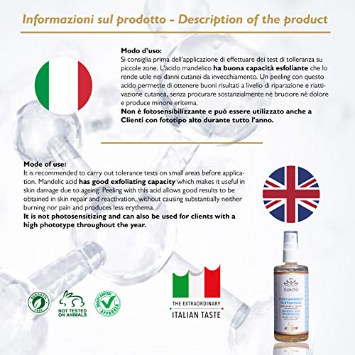 Kosmitaly - Ácido mandélico profesional para cara y cuerpo, 100 ml, producto natural