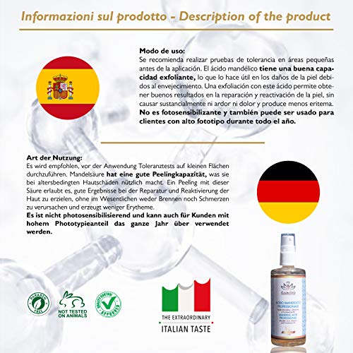 Kosmitaly - Ácido mandélico profesional para cara y cuerpo, 100 ml, producto natural