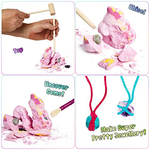 KreativeKraft Kit Manualidades Niños para Crear Joyas, Incluye Cuentas para Collares de Piedras Preciosas y Bomba de Baño de Unicornios para Niñas, Regalos para Niñas 7-12 años