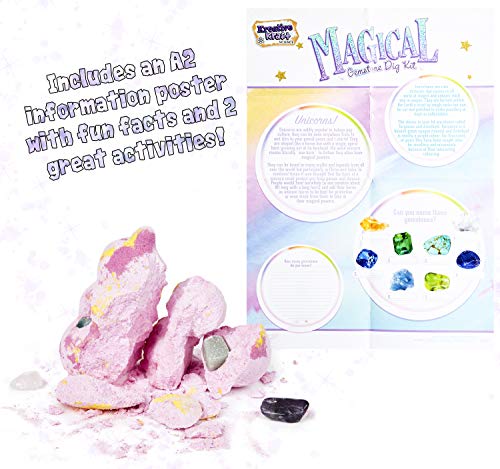 KreativeKraft Kit Manualidades Niños para Crear Joyas, Incluye Cuentas para Collares de Piedras Preciosas y Bomba de Baño de Unicornios para Niñas, Regalos para Niñas 7-12 años