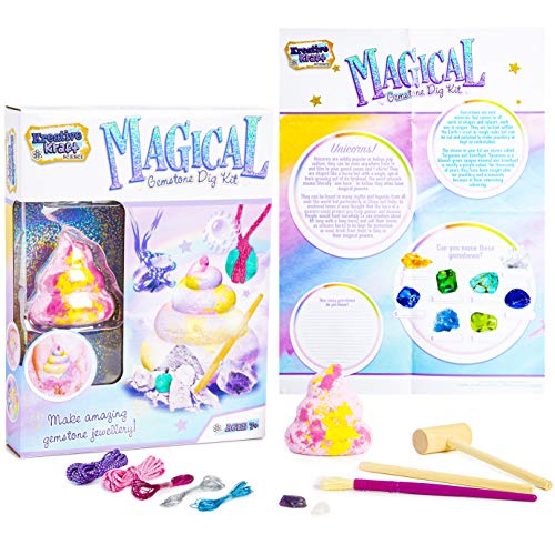 KreativeKraft Kit Manualidades Niños para Crear Joyas, Incluye Cuentas para Collares de Piedras Preciosas y Bomba de Baño de Unicornios para Niñas, Regalos para Niñas 7-12 años