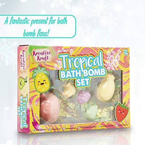 KreativeKraft Set de Bombas de Baño para Niños, Caja 5 Piezas Bomba Baño Efervescentes, Divertidas Frutas Tropicales Perfumadas, Baño Bebé Juguete, Regalo para Niñas y Adolescentes