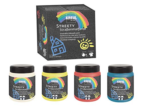 Kreul Juego Calle Streety, 4 Colores con 200 ml, Tiza líquida Pintar con Pincel o Rodillo, Pintura fluida, Vegana, dermatológicamente Probada, Lavable, carbón, 120 ml