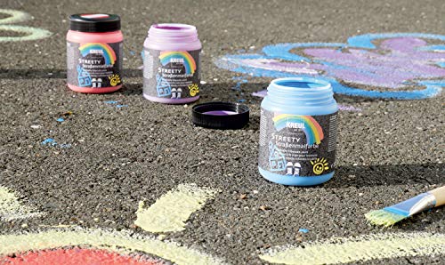 Kreul Juego Calle Streety, 4 Colores con 200 ml, Tiza líquida Pintar con Pincel o Rodillo, Pintura fluida, Vegana, dermatológicamente Probada, Lavable, carbón, 120 ml