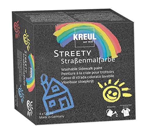 Kreul Juego Calle Streety, 4 Colores con 200 ml, Tiza líquida Pintar con Pincel o Rodillo, Pintura fluida, Vegana, dermatológicamente Probada, Lavable, carbón, 120 ml